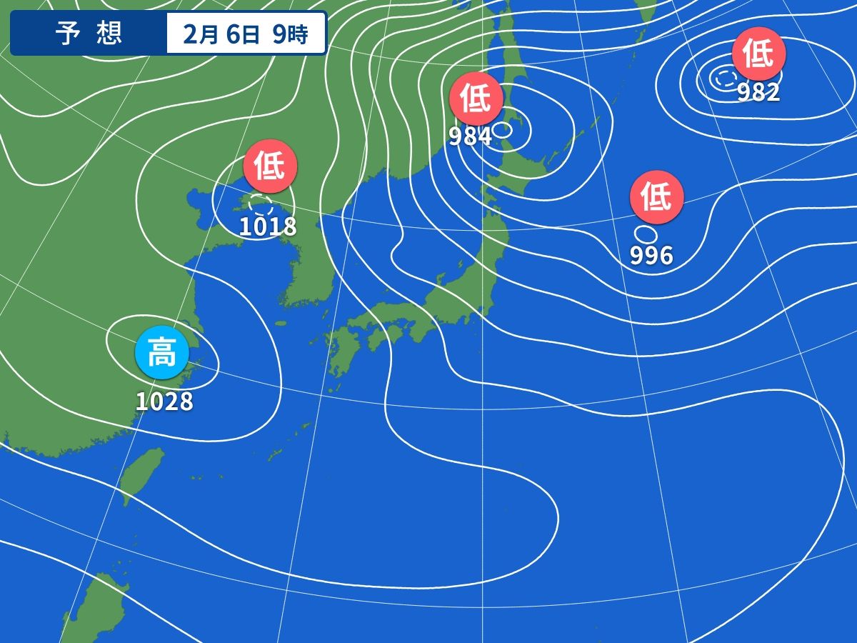 予想天気図（2月6日09時）