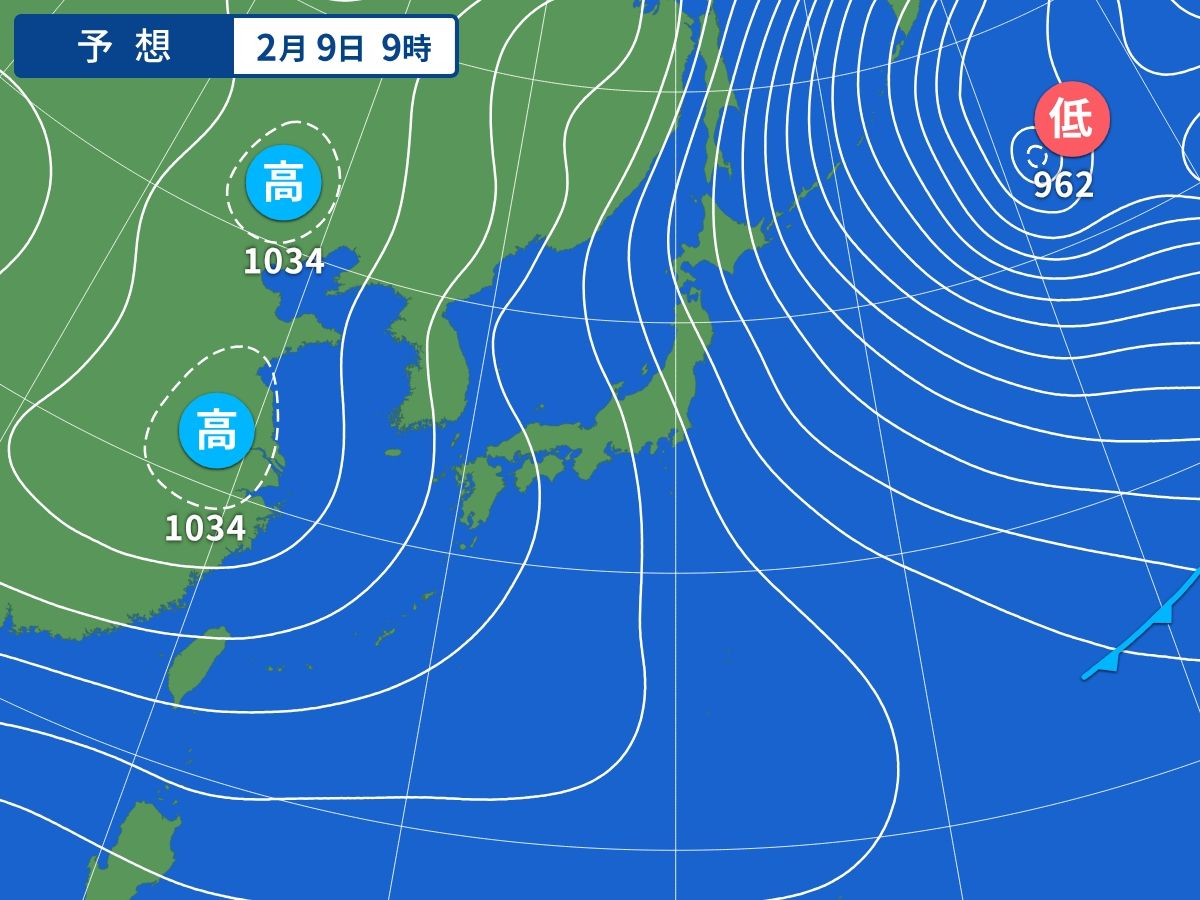 予想天気図（2月9日09時）