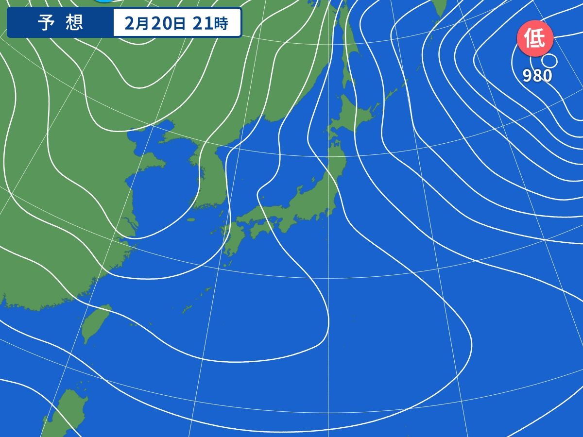 予想天気図（2月20日21時）