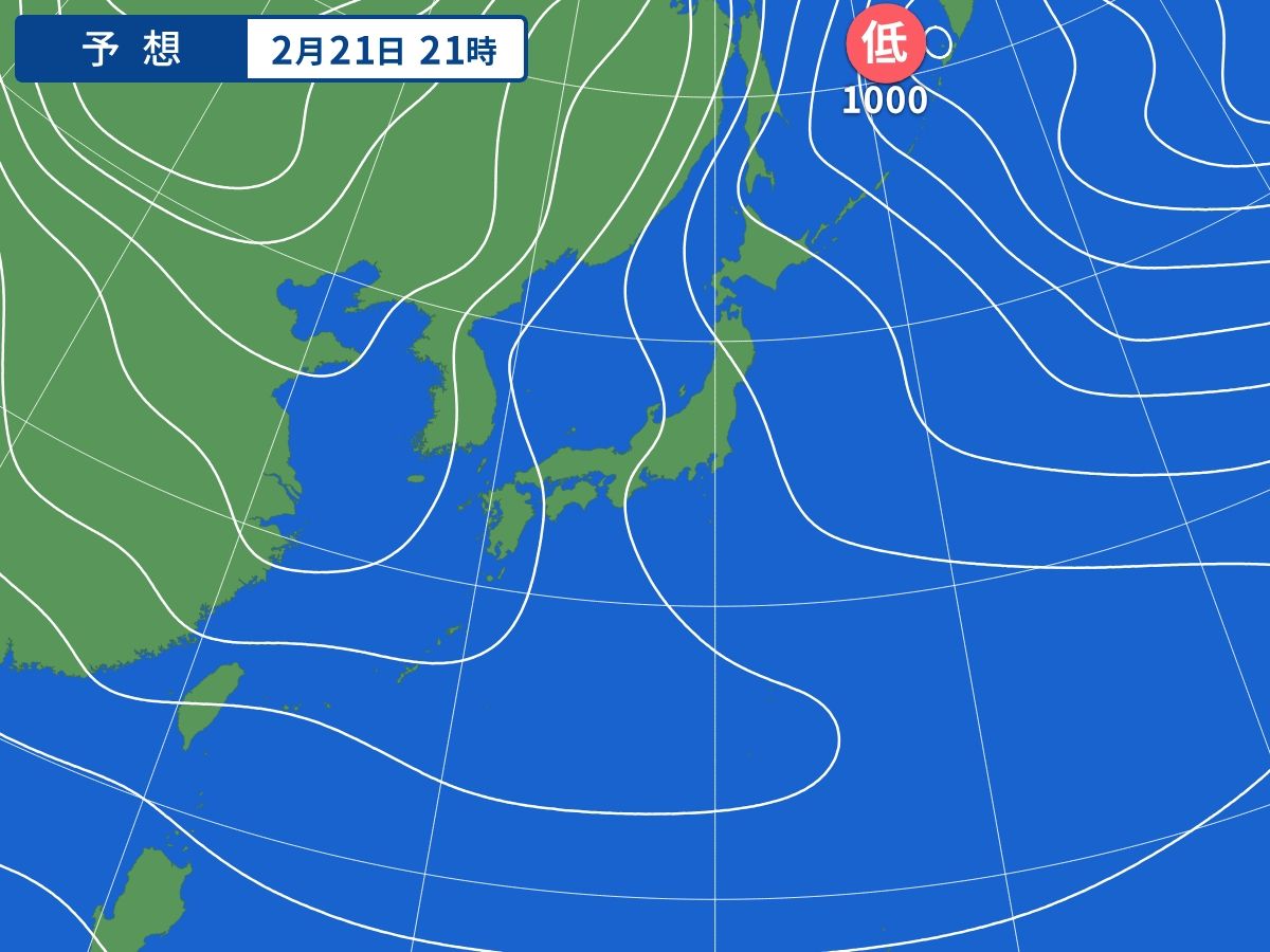 予想天気図（2月21日21時）