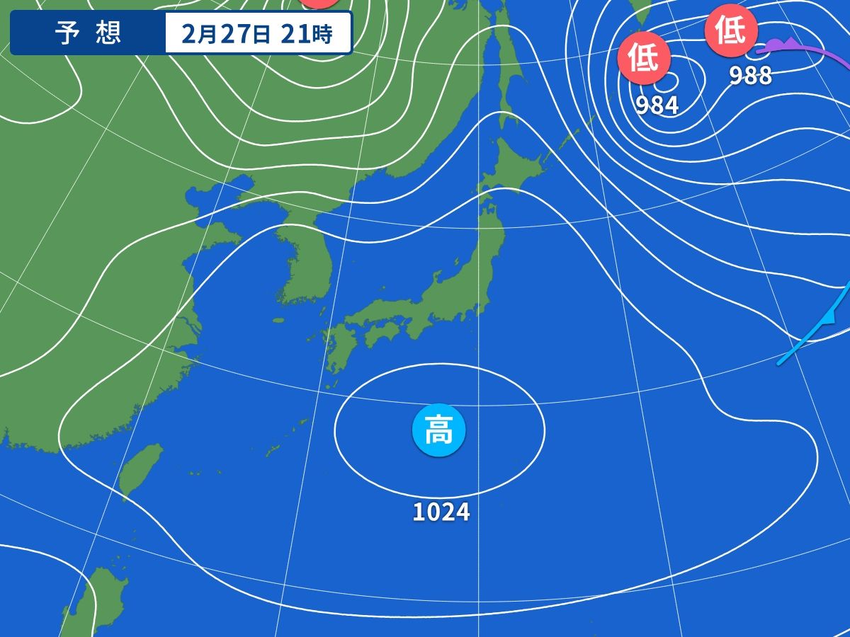 予想天気図（2月27日21時）