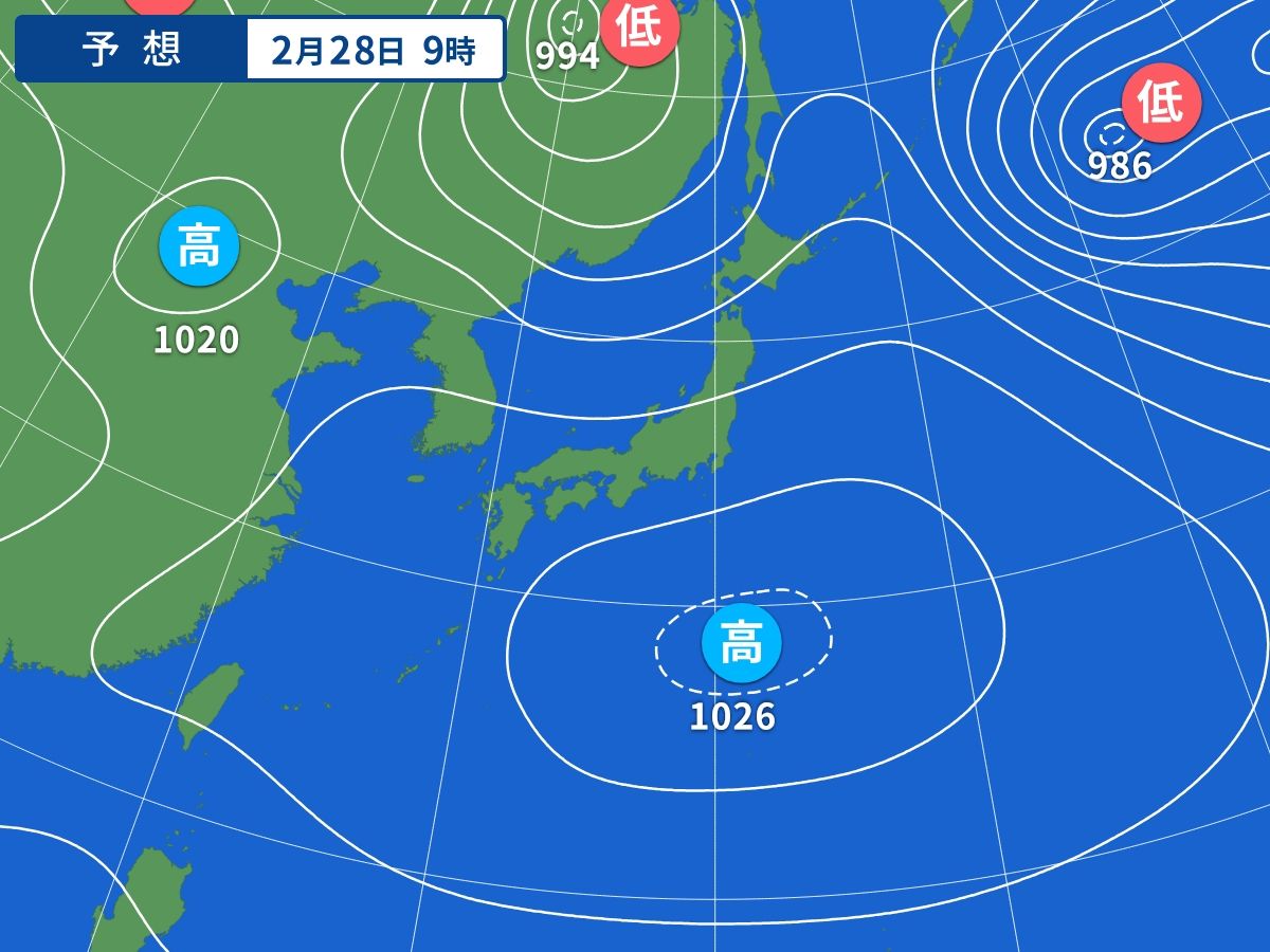 予想天気図（2月28日09時）