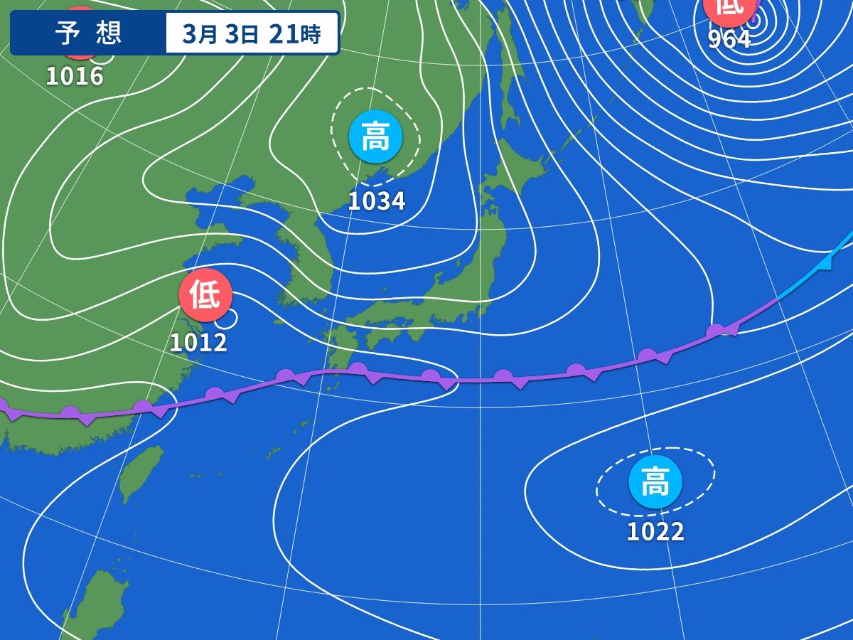 予想天気図（3月3日21時）