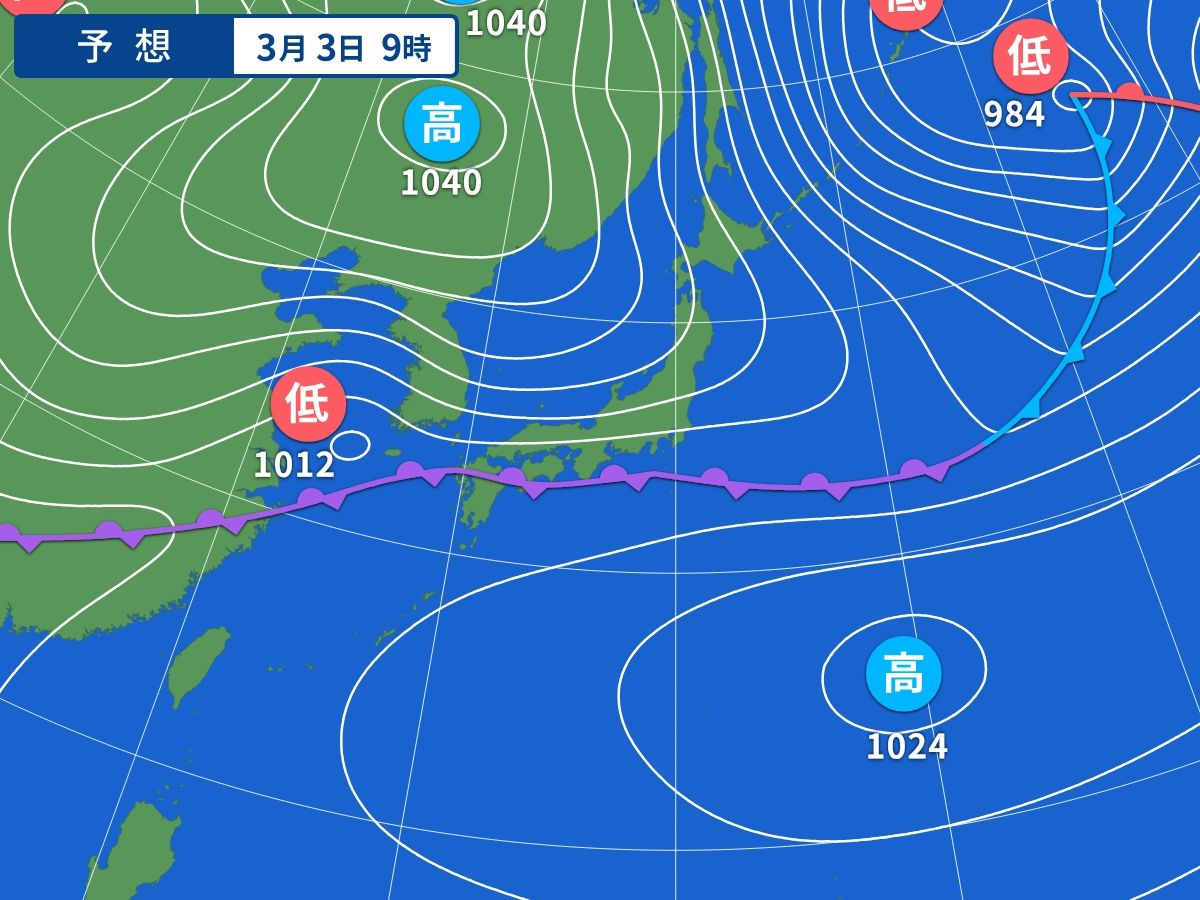 予想天気図（3月3日09時）