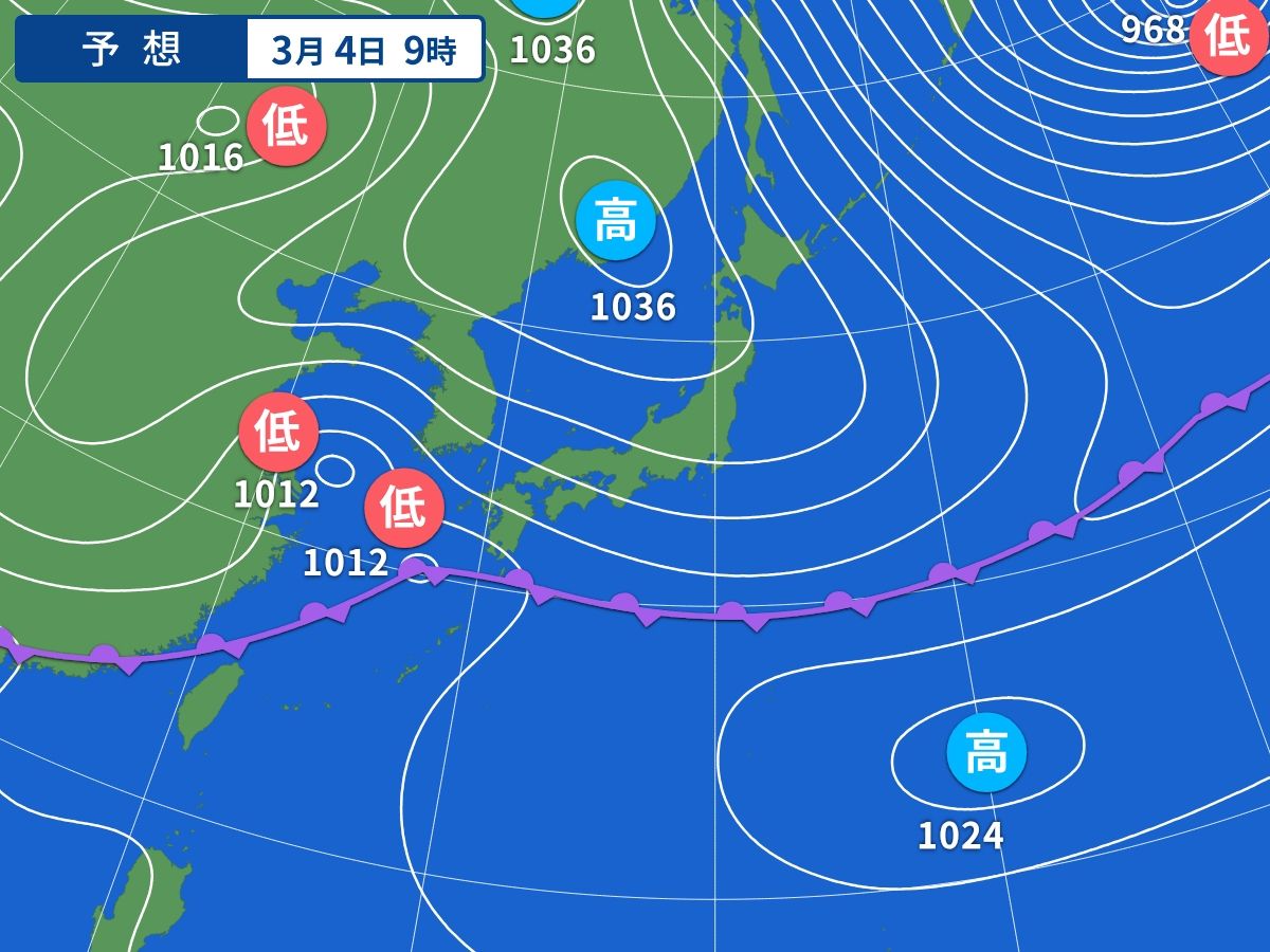 予想天気図（3月4日09時）