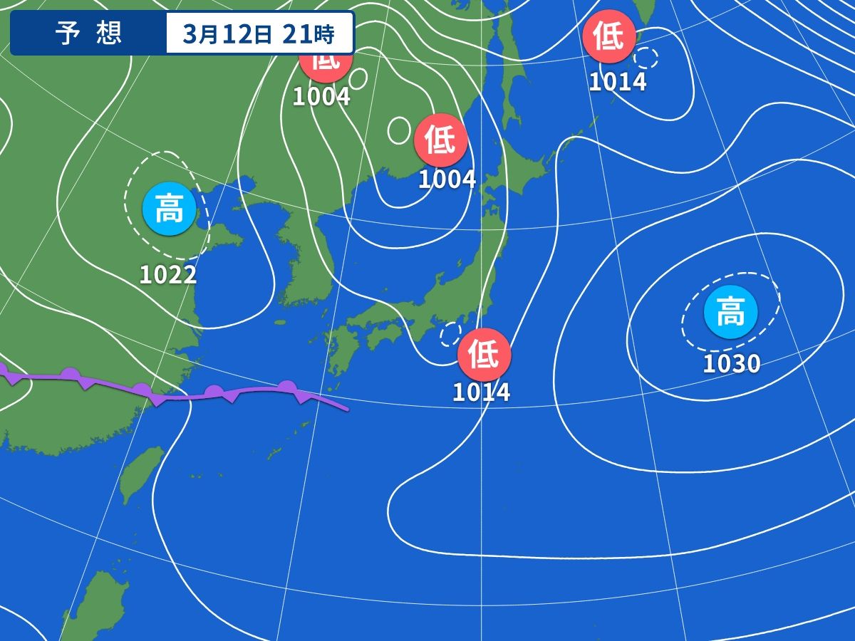 予想天気図（3月12日21時）