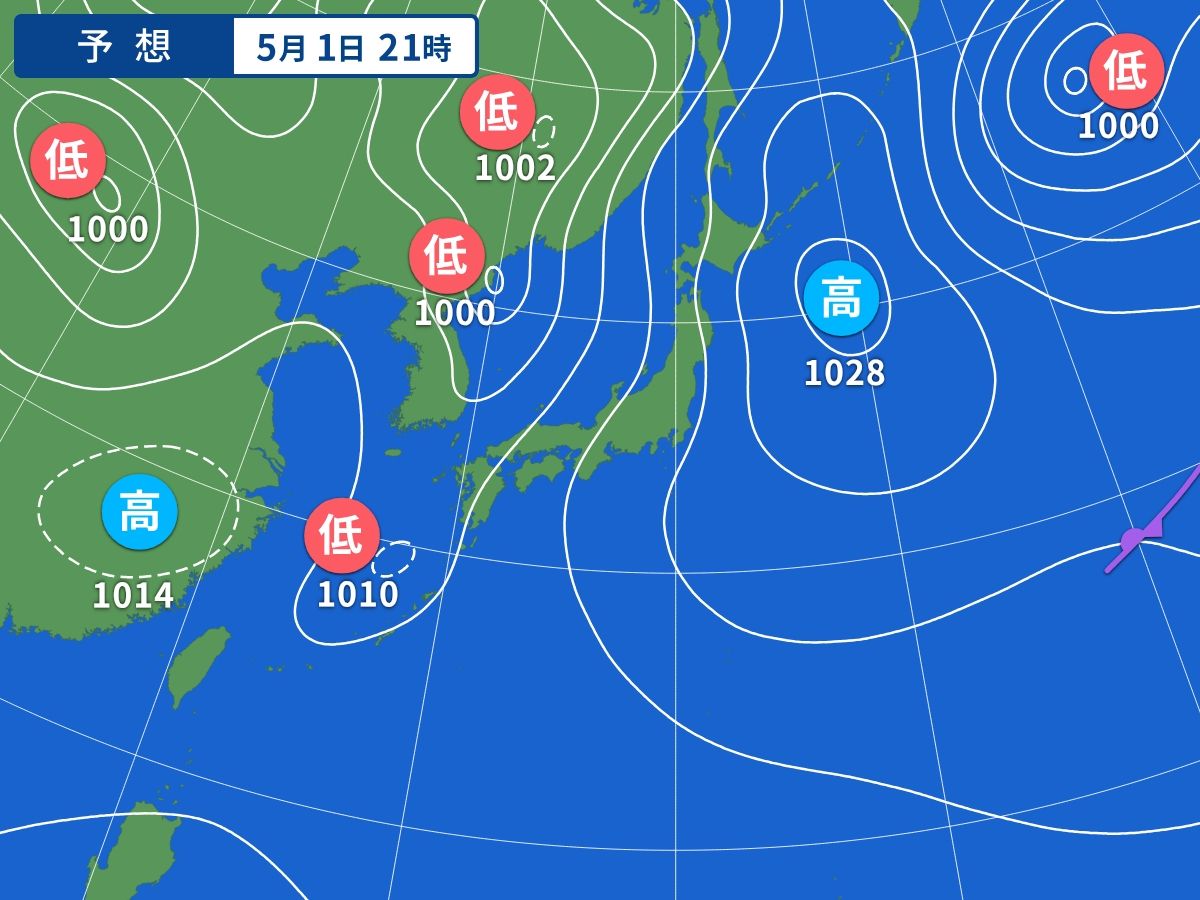 予想天気図(5月1日21時)