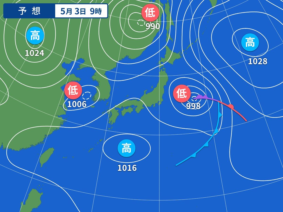 予想天気図（5月3日09時）
