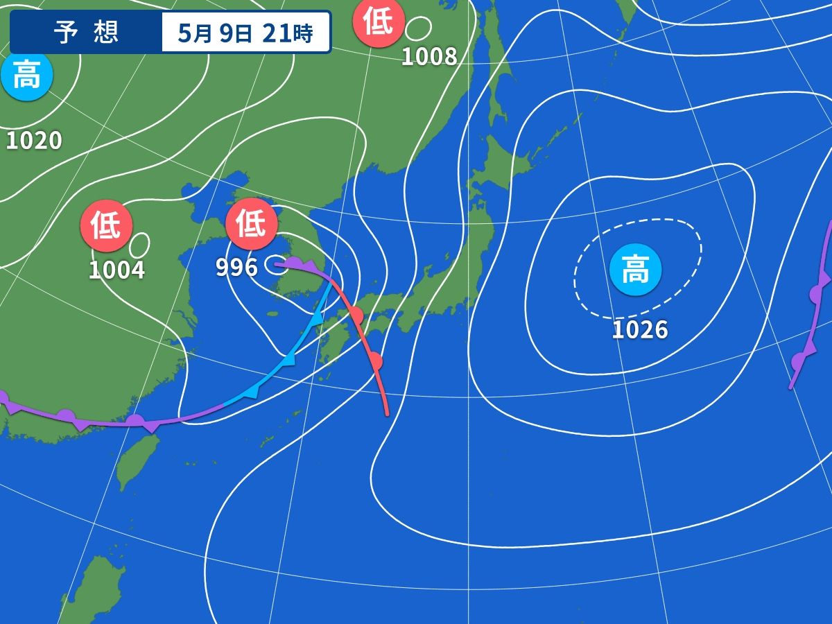予想天気図(5月9日21時)