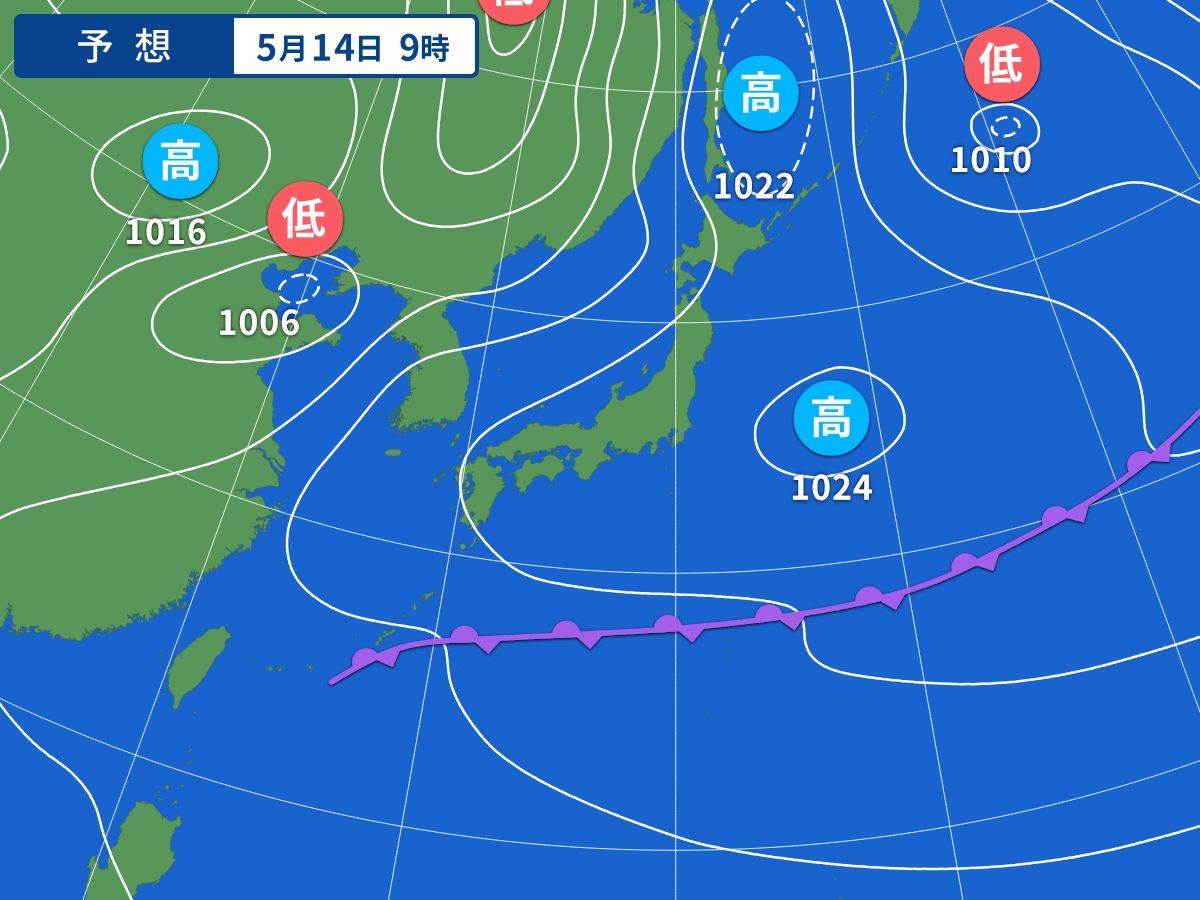 予想天気図（5月14日09時）