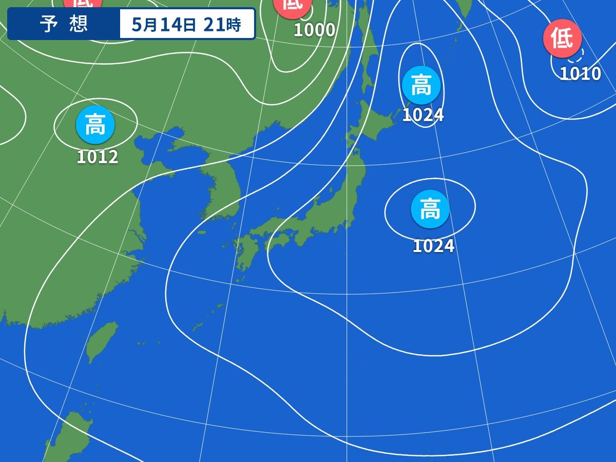 予想天気図（5月14日21時）