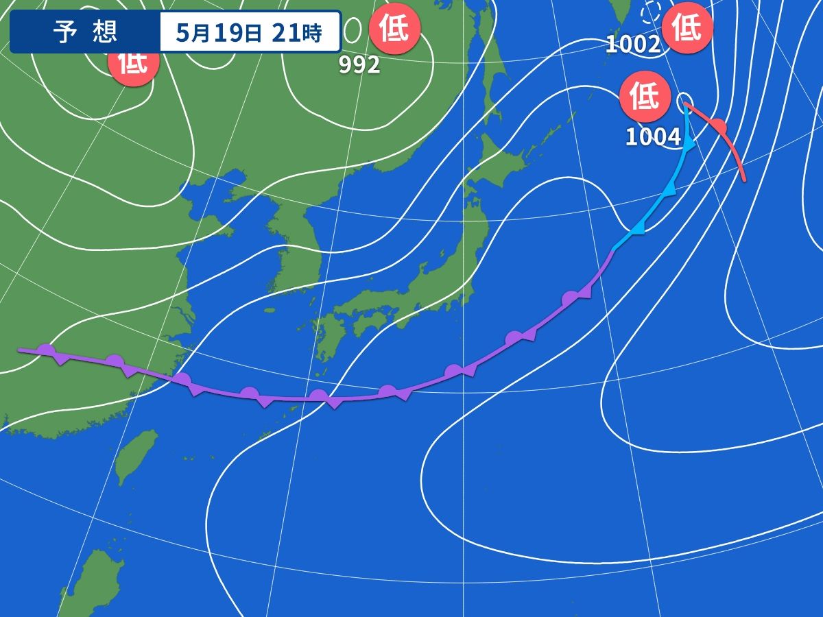 予想天気図(5月19日21時)