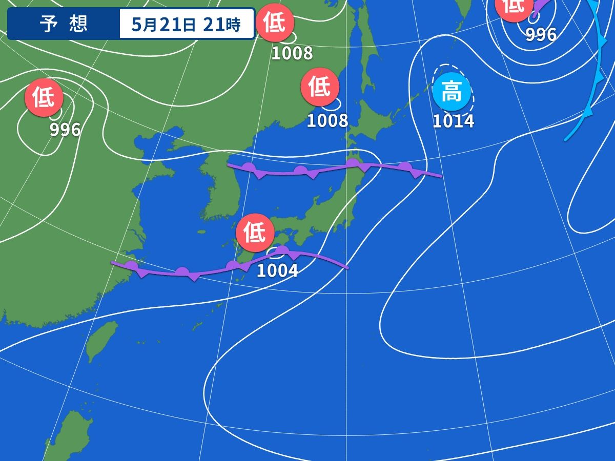 予想天気図(5月21日21時)