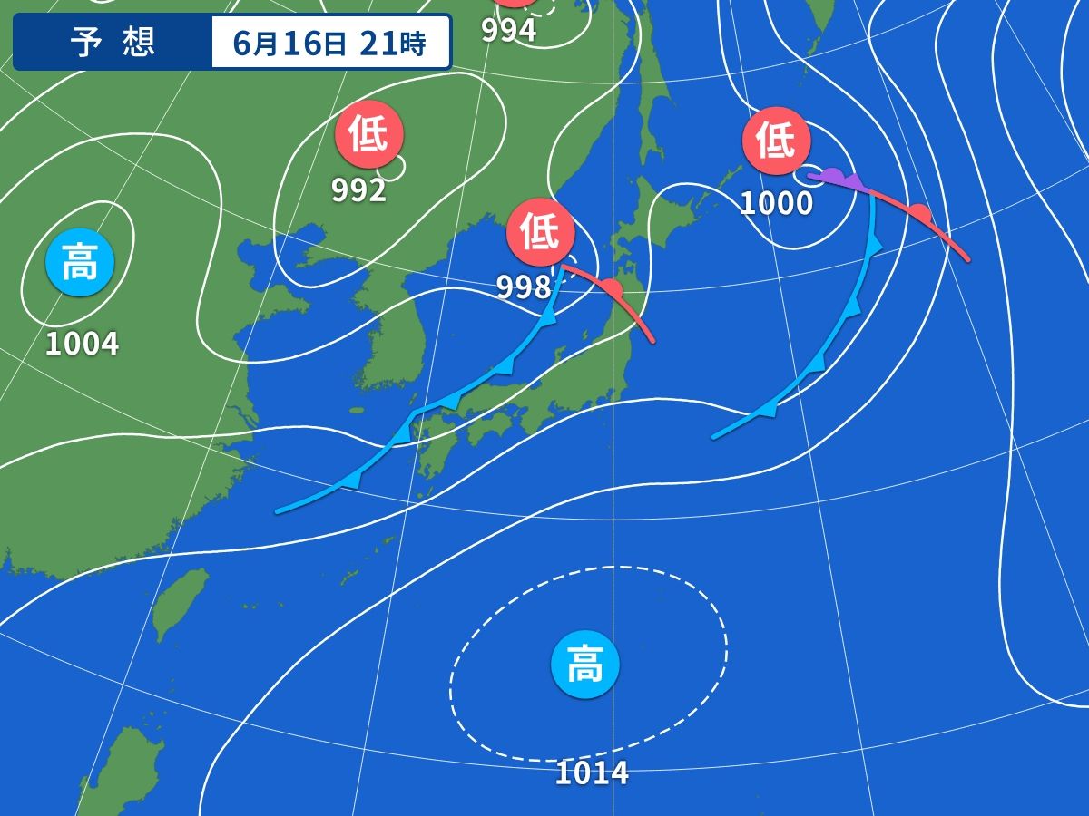 予想天気図(6月16日21時)