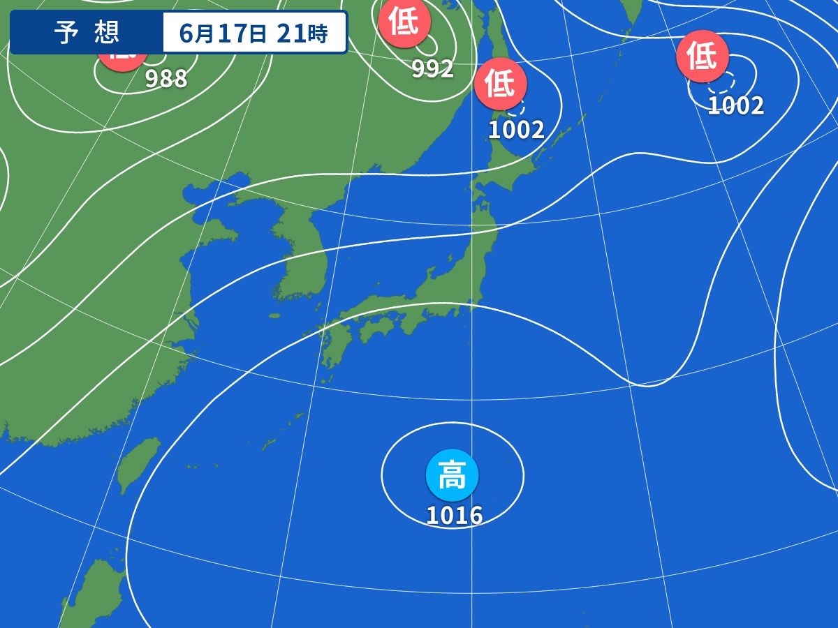 予想天気図(6月17日21時)