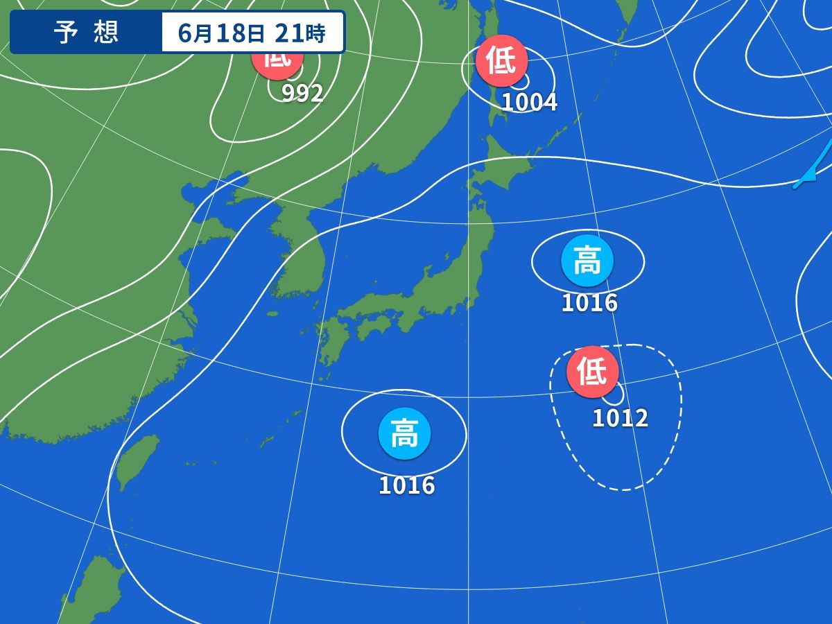 予想天気図(6月18日21時)