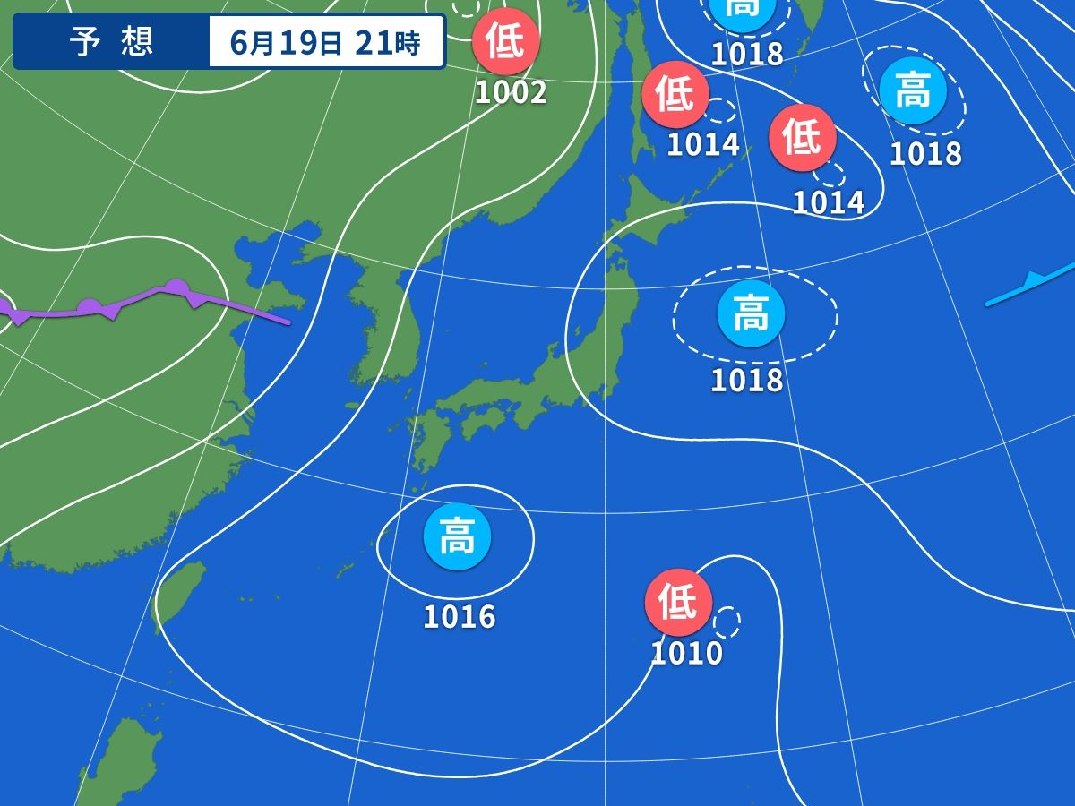 予想天気図（6月19日21時）