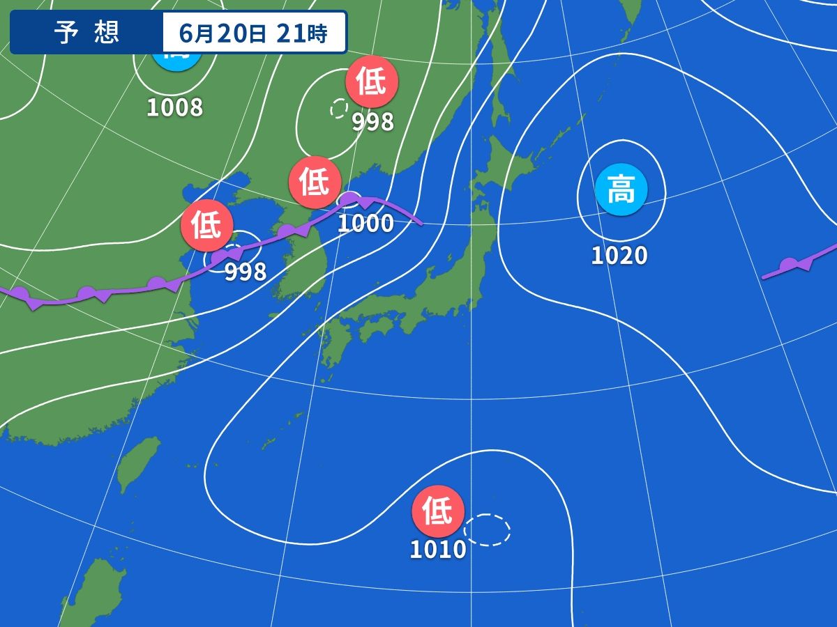予想天気図（6月20日21時）