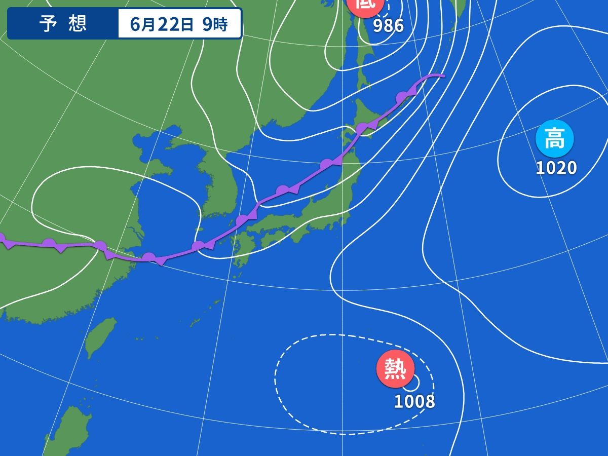 予想天気図（6月22日09時）