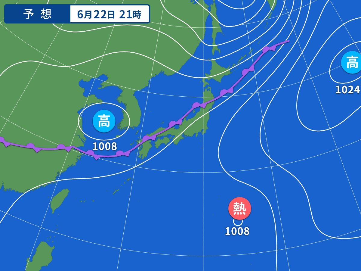 予想天気図（6月22日21時）