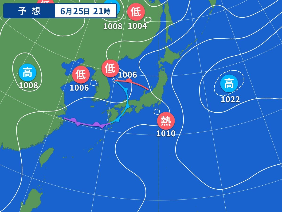 予想天気図(6月25日21時)