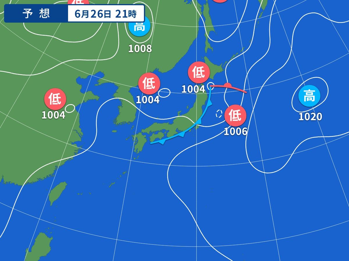 予想天気図(6月26日21時)