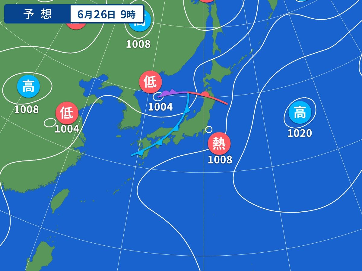 予想天気図(6月26日09時)