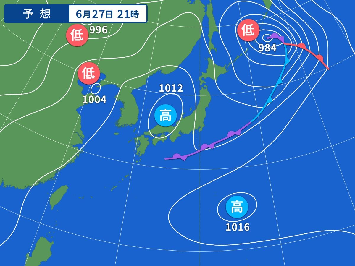 予想天気図(6月27日21時)