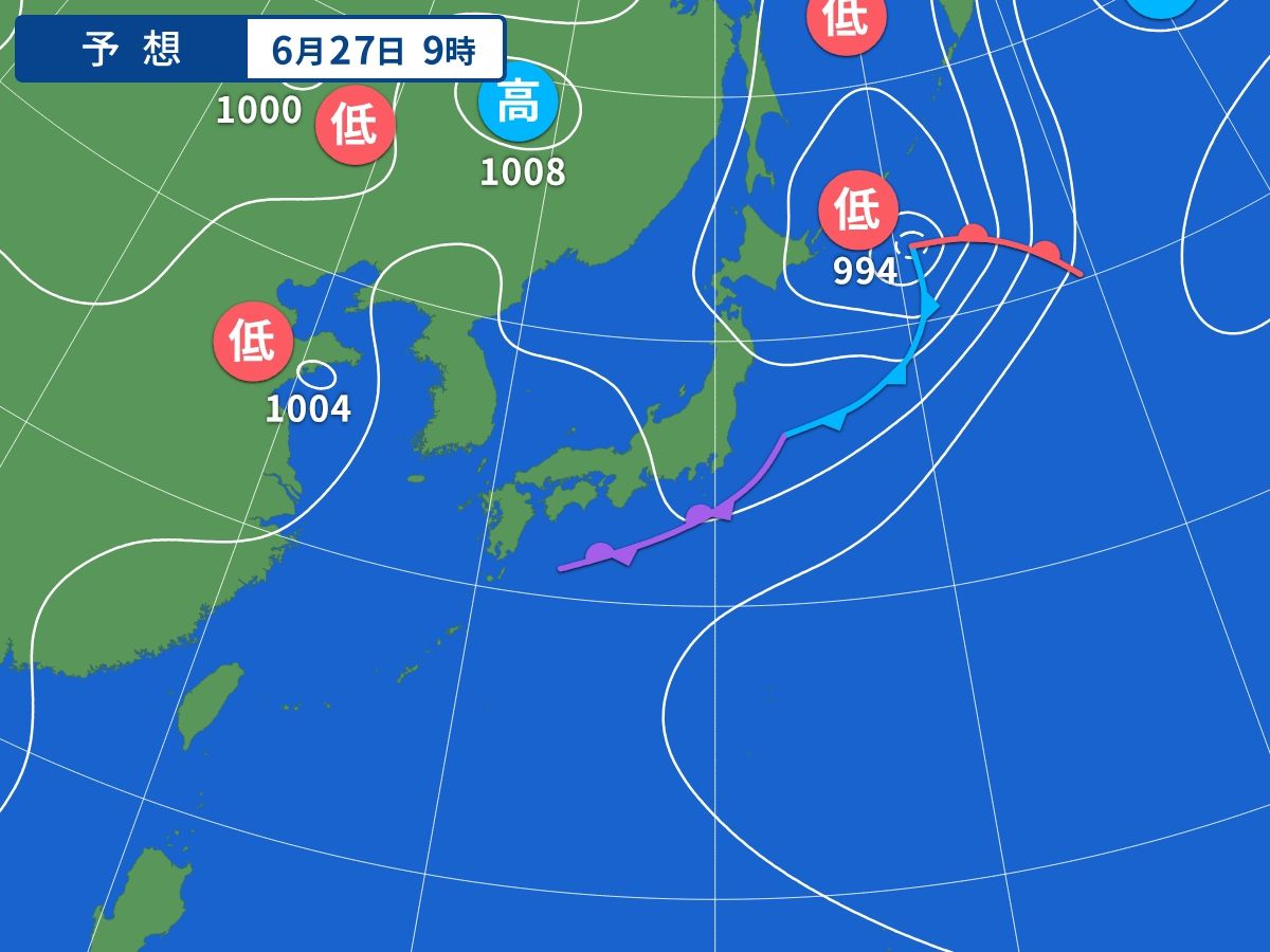 予想天気図(6月27日09時)