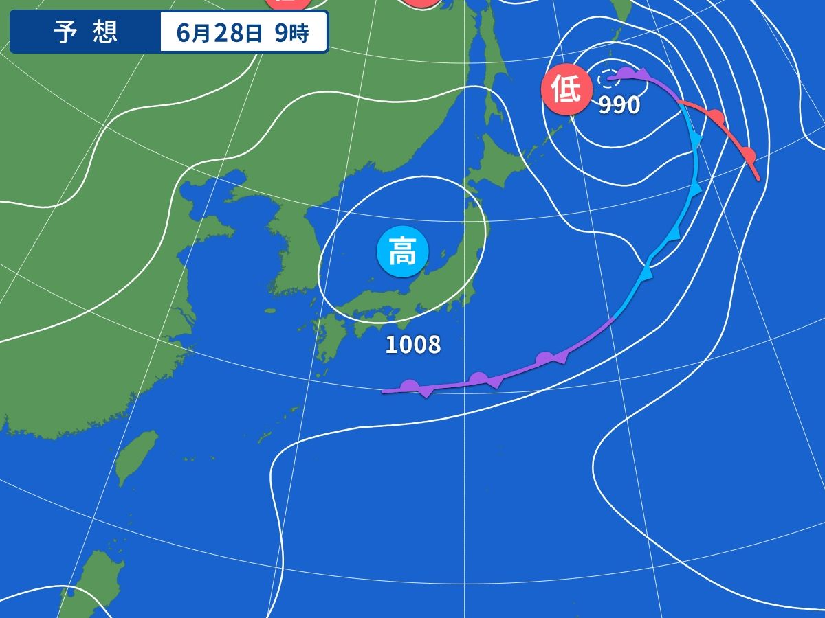 予想天気図(6月28日09時)