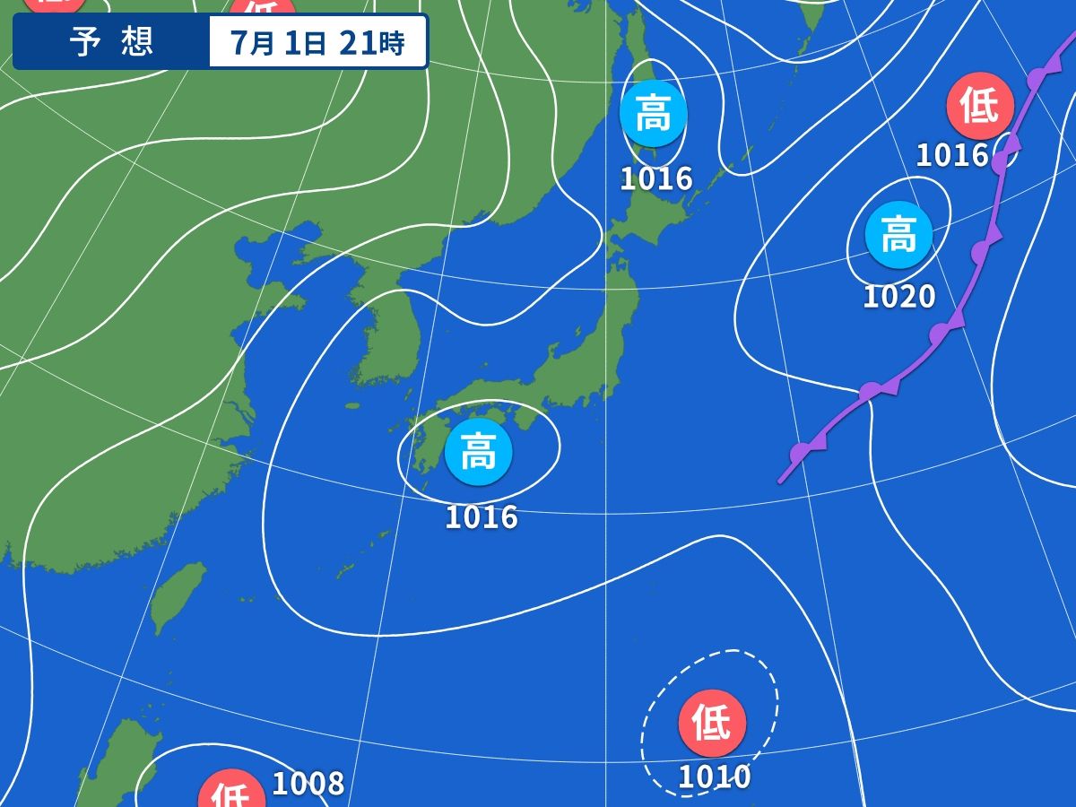 予想天気図(7月1日21時)