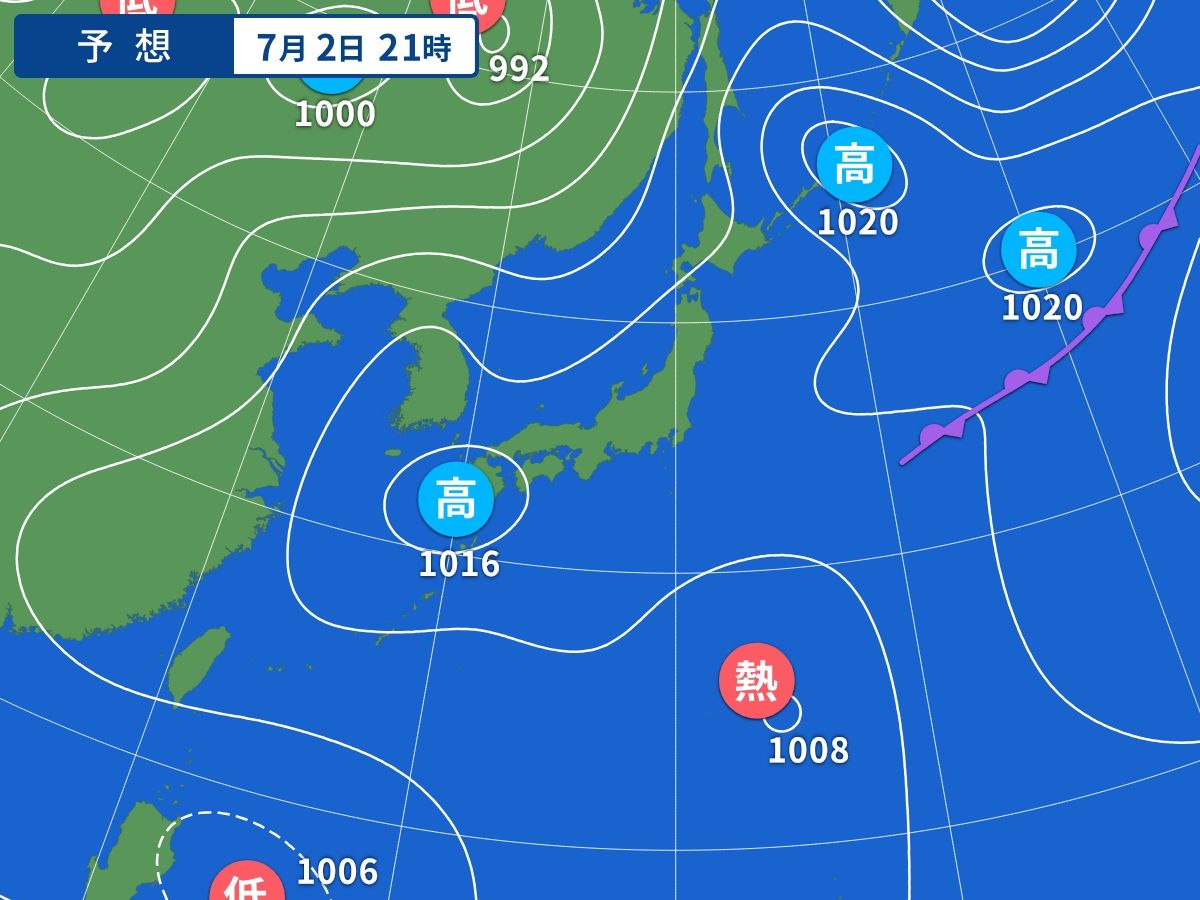予想天気図(7月2日21時)