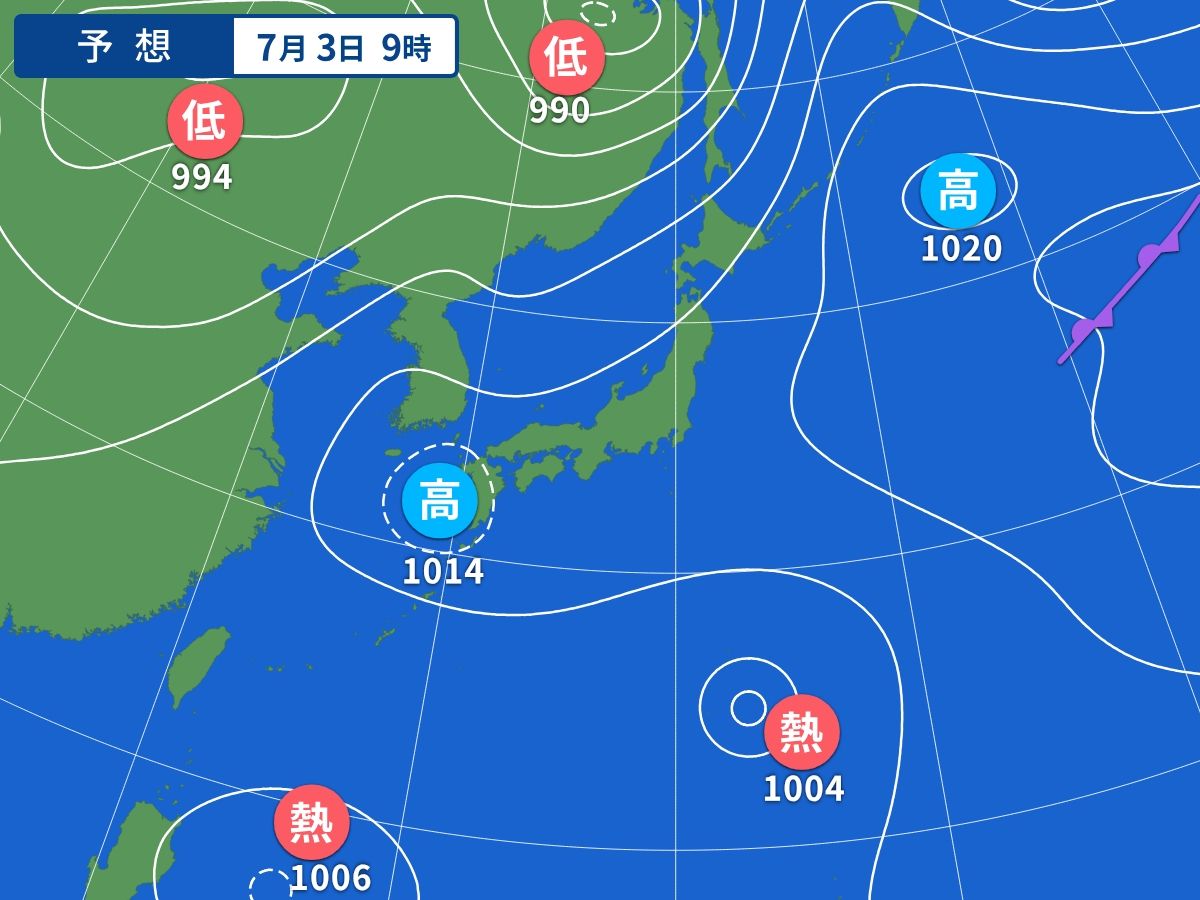 予想天気図（7月3日09時）