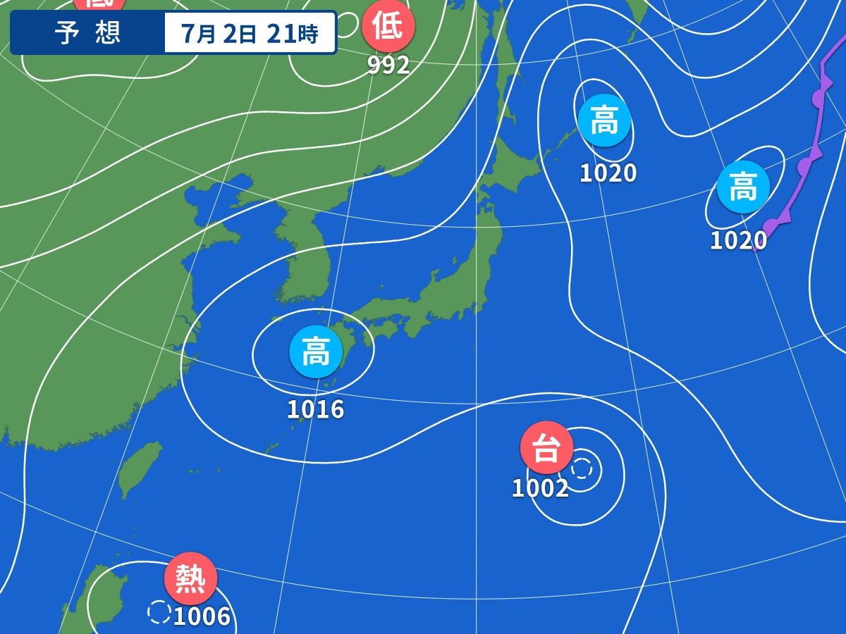 予想天気図(7月2日21時)