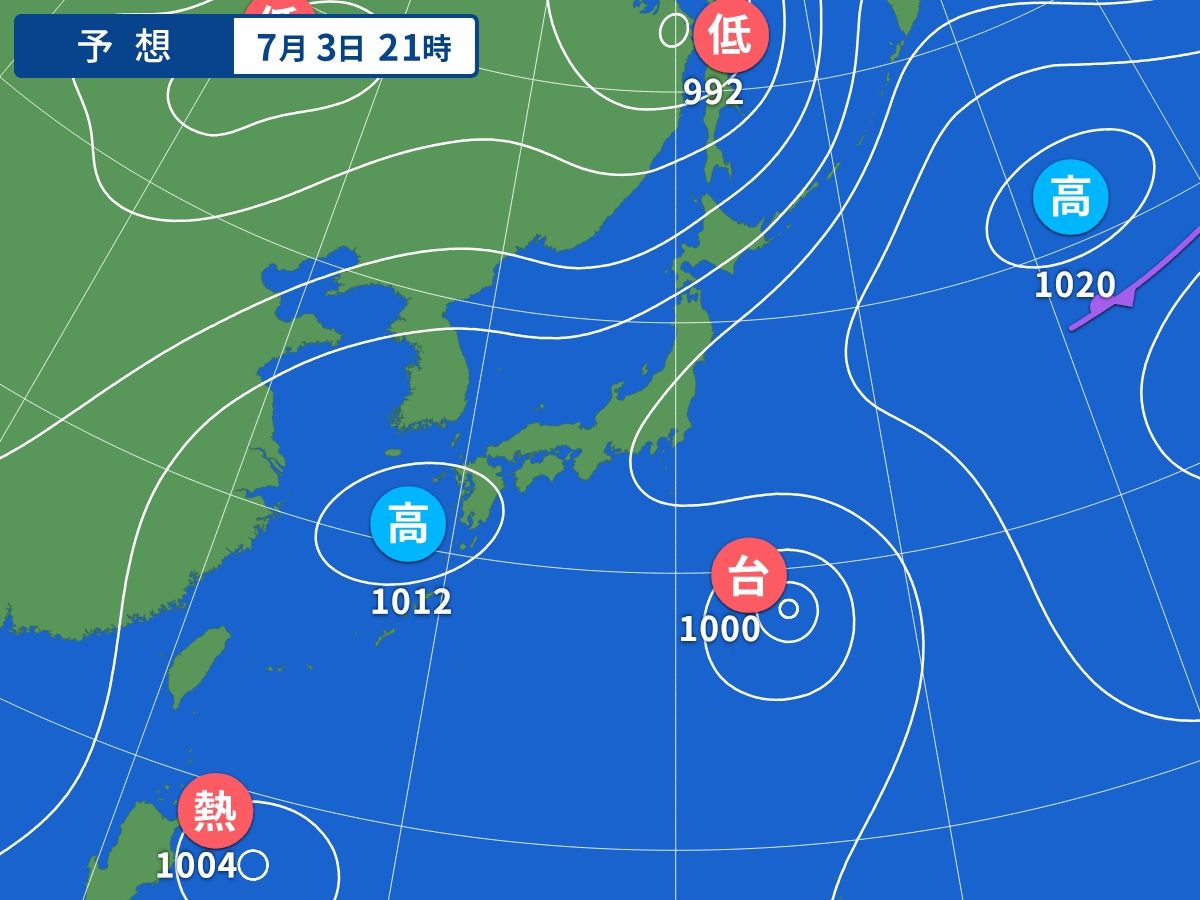 予想天気図(7月3日21時)