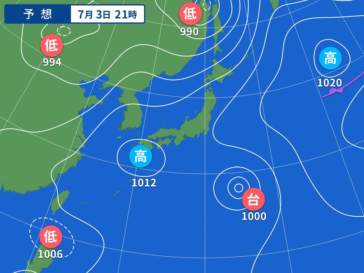 予想天気図（7月3日21時）