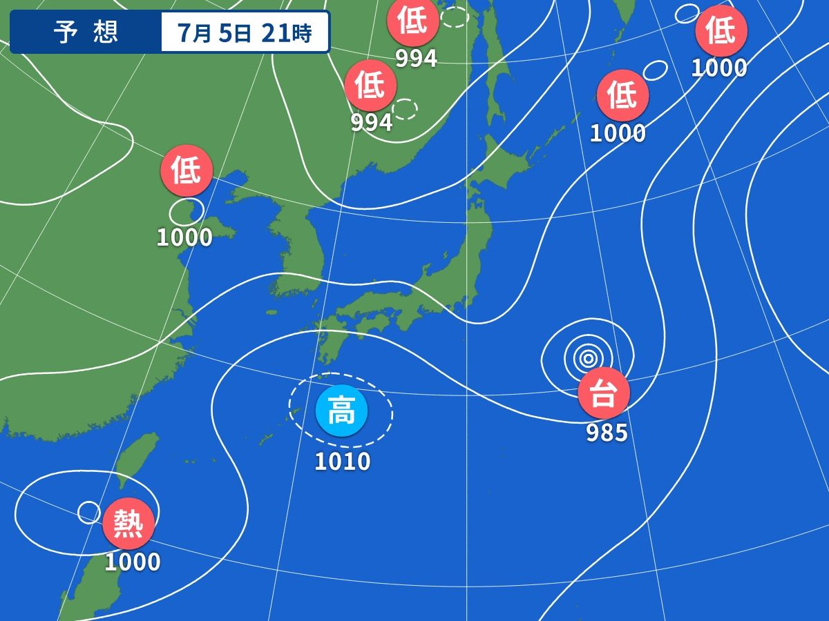 予想天気図（7月5日21時）