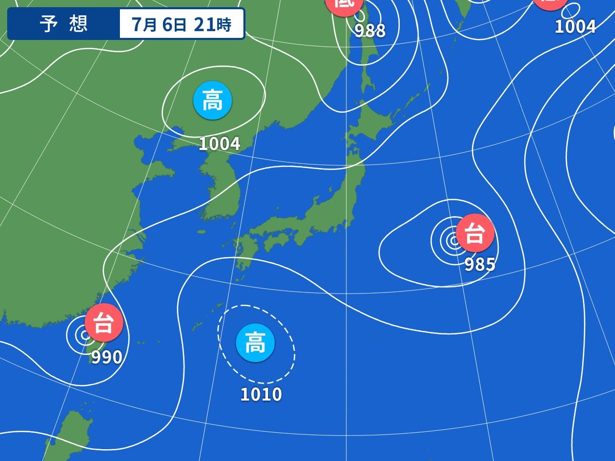 予想天気図(7月6日21時)