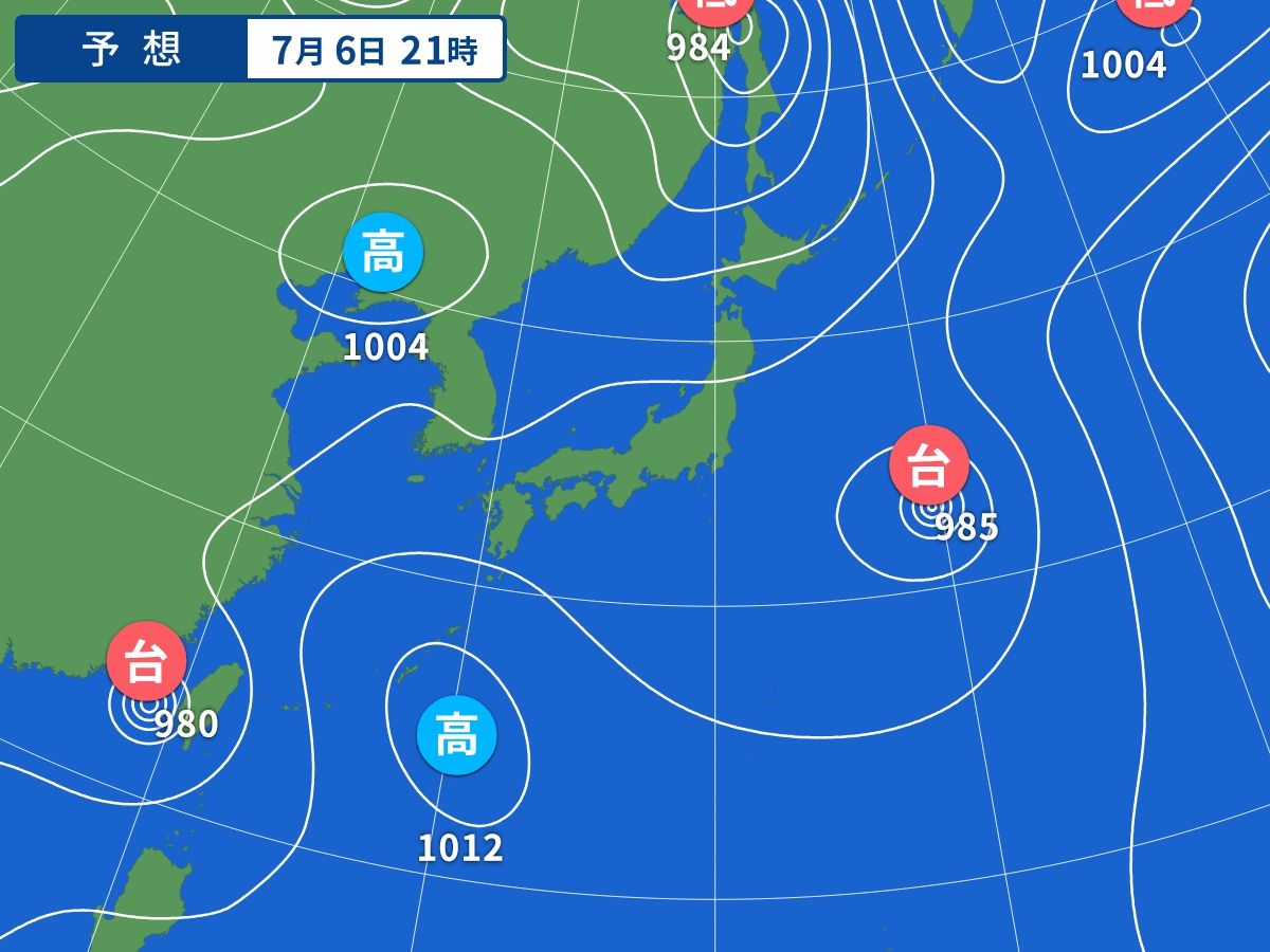 予想天気図(7月6日21時)
