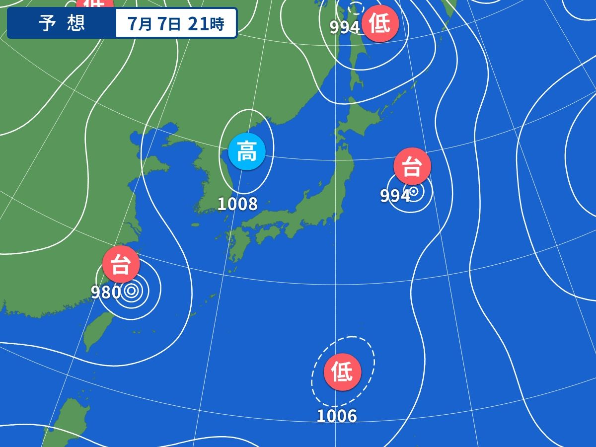 予想天気図(7月7日21時)