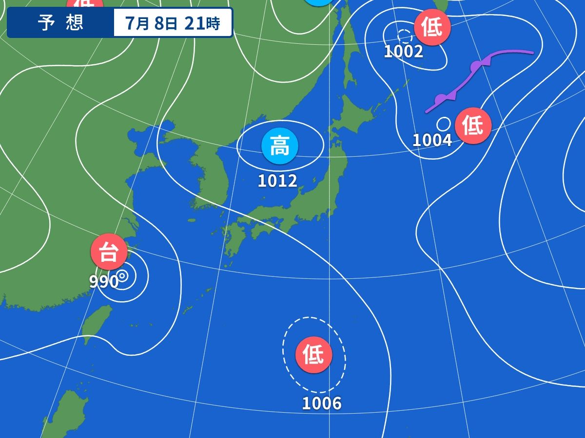 予想天気図(7月8日21時)