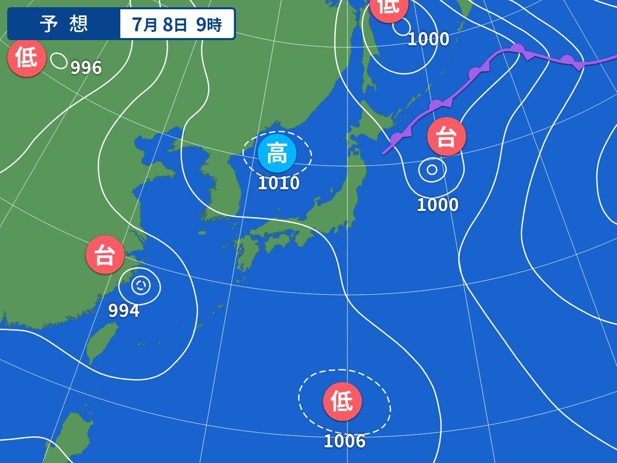 予想天気図(7月8日09時)