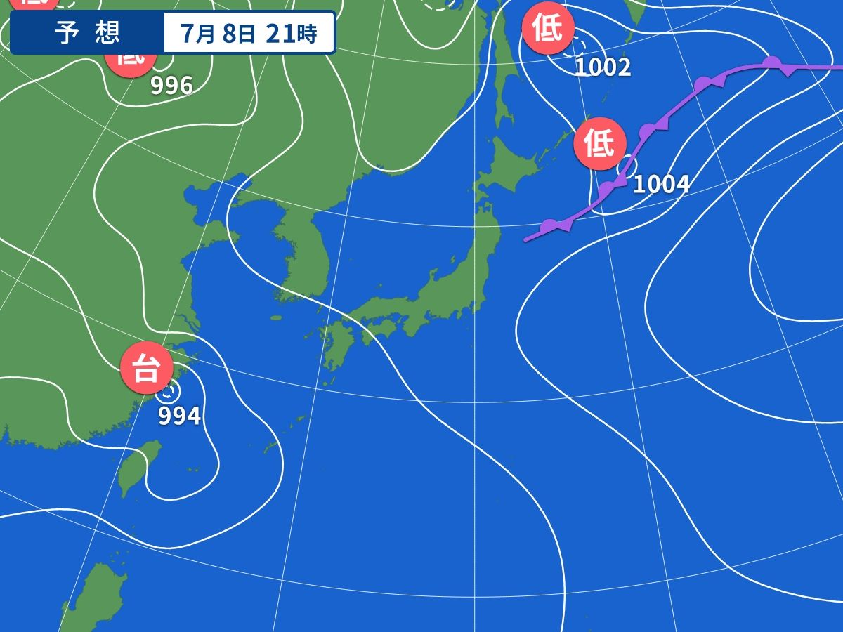 予想天気図（7月8日21時）