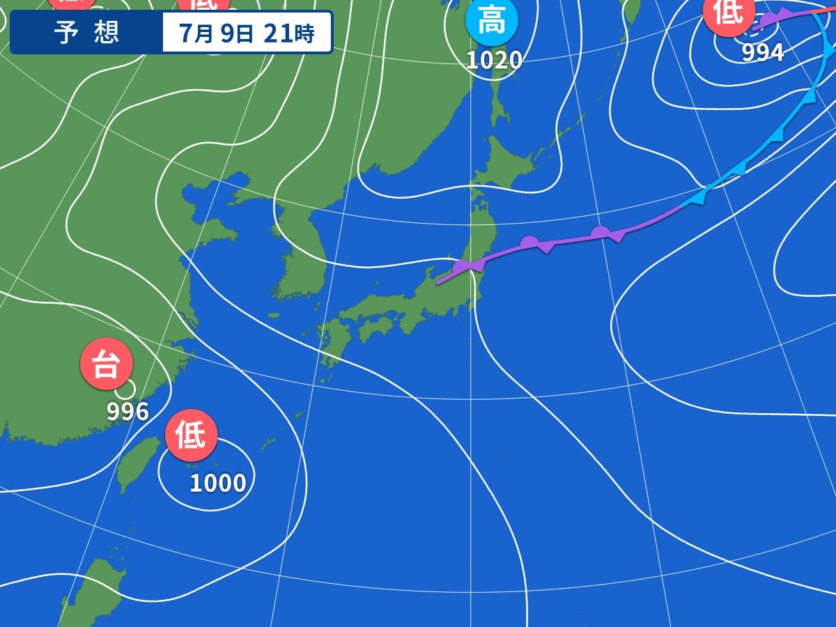 予想天気図（7月9日21時）
