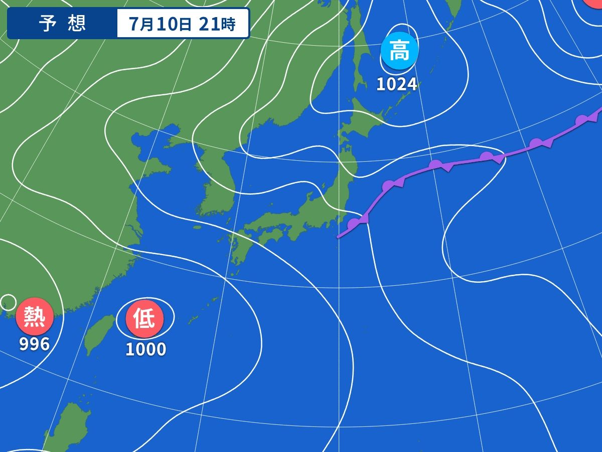 予想天気図(7月10日21時)