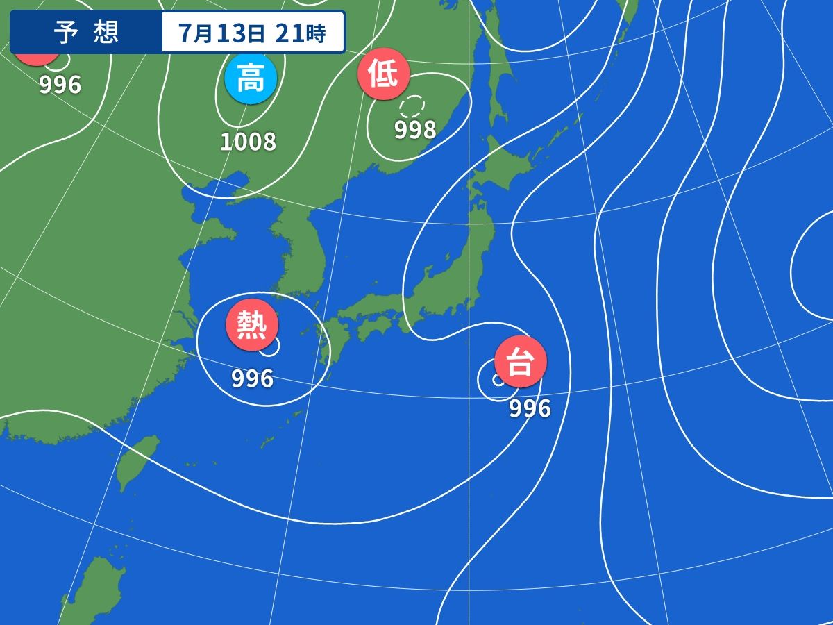 予想天気図(7月13日21時)