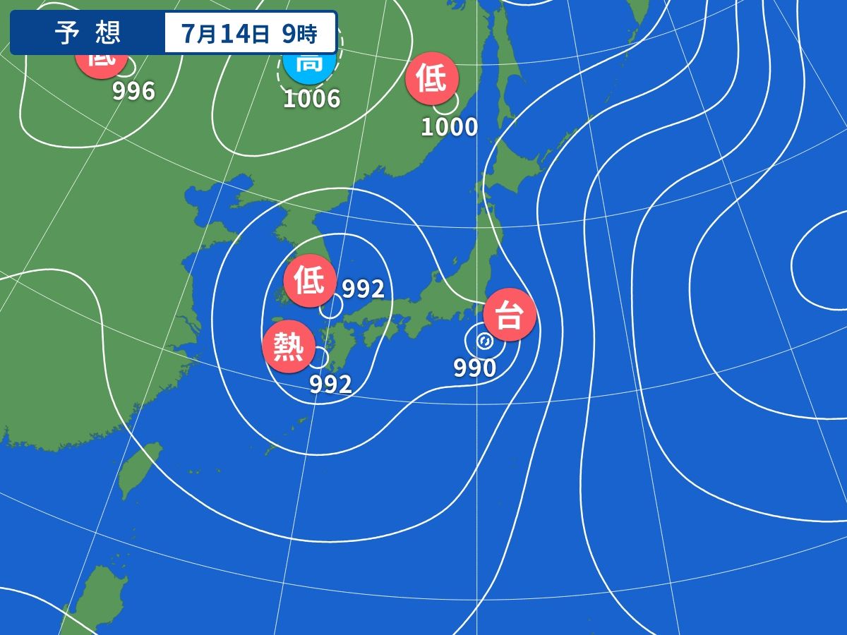予想天気図(7月14日09時)