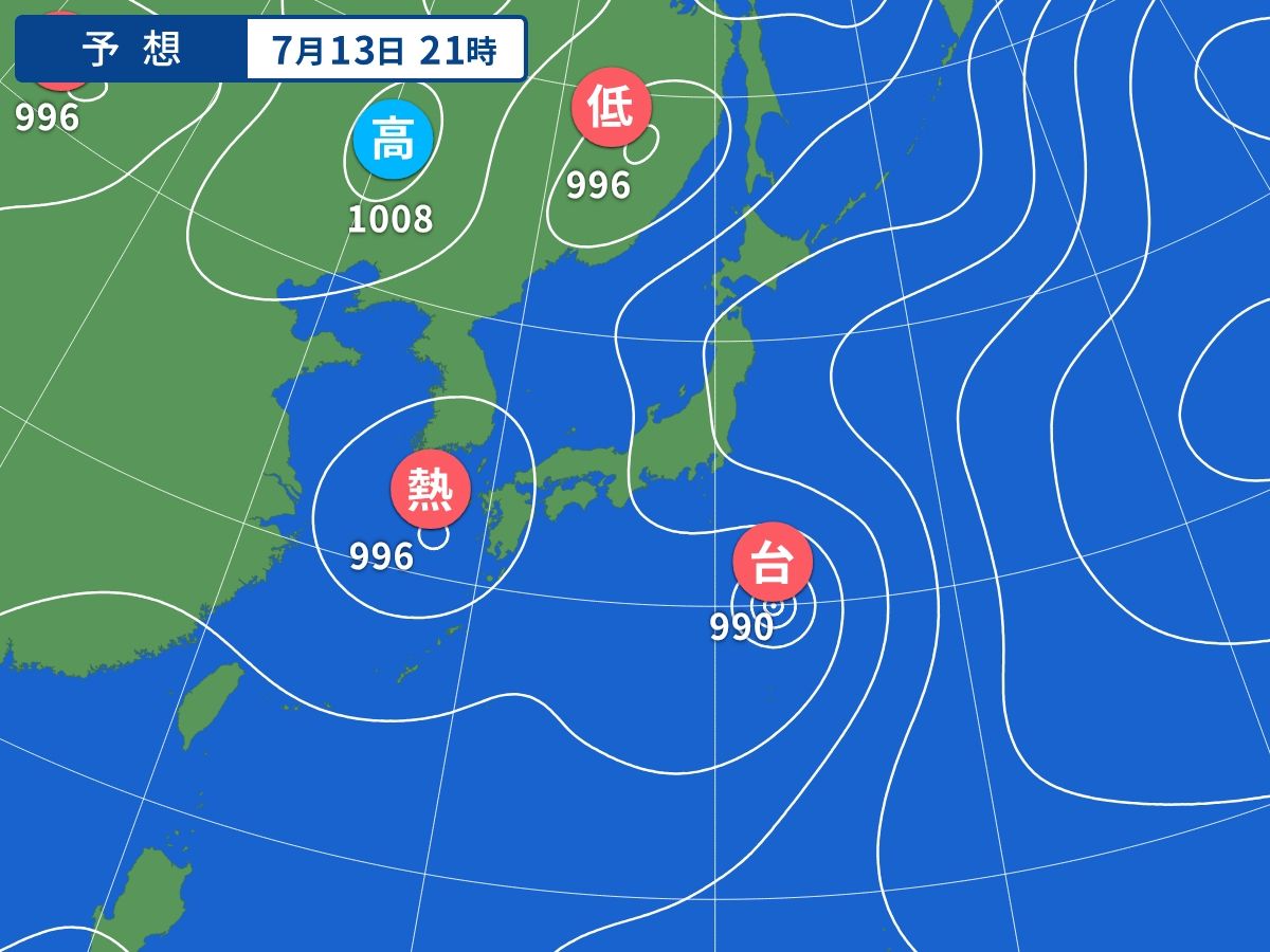 予想天気図(7月13日21時)