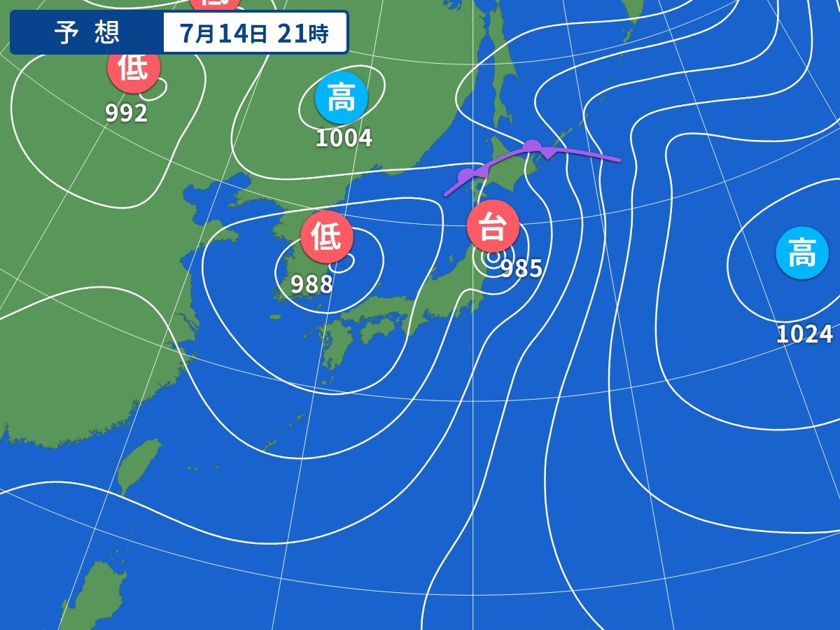 予想天気図(7月14日21時)