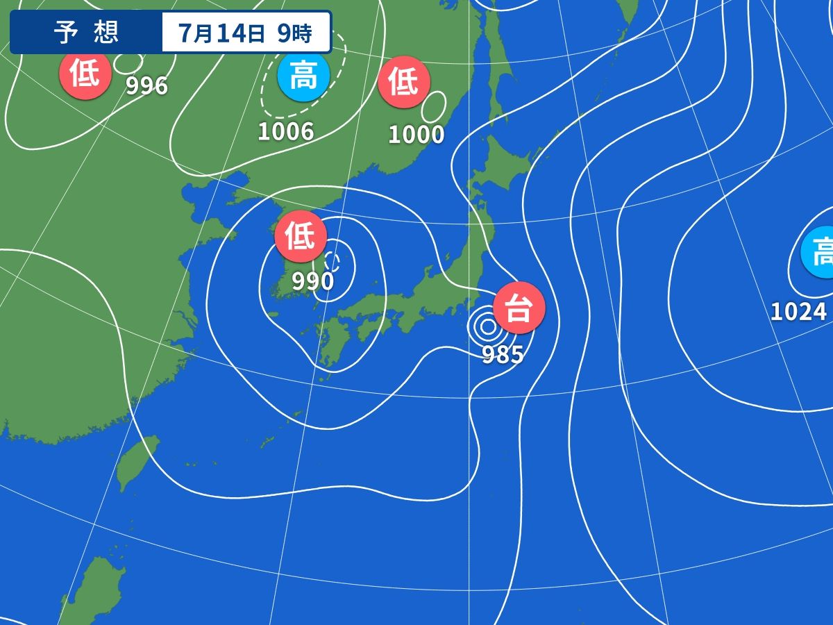 予想天気図(7月14日09時)